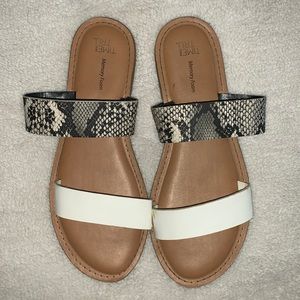White and snake print strap sandals